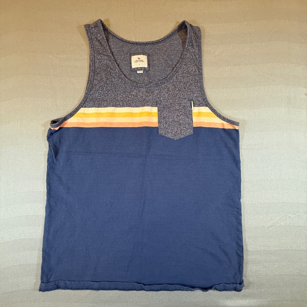 Rip Curl Mens Blue Colorblock Striped Pocket Tank Top Large 2409